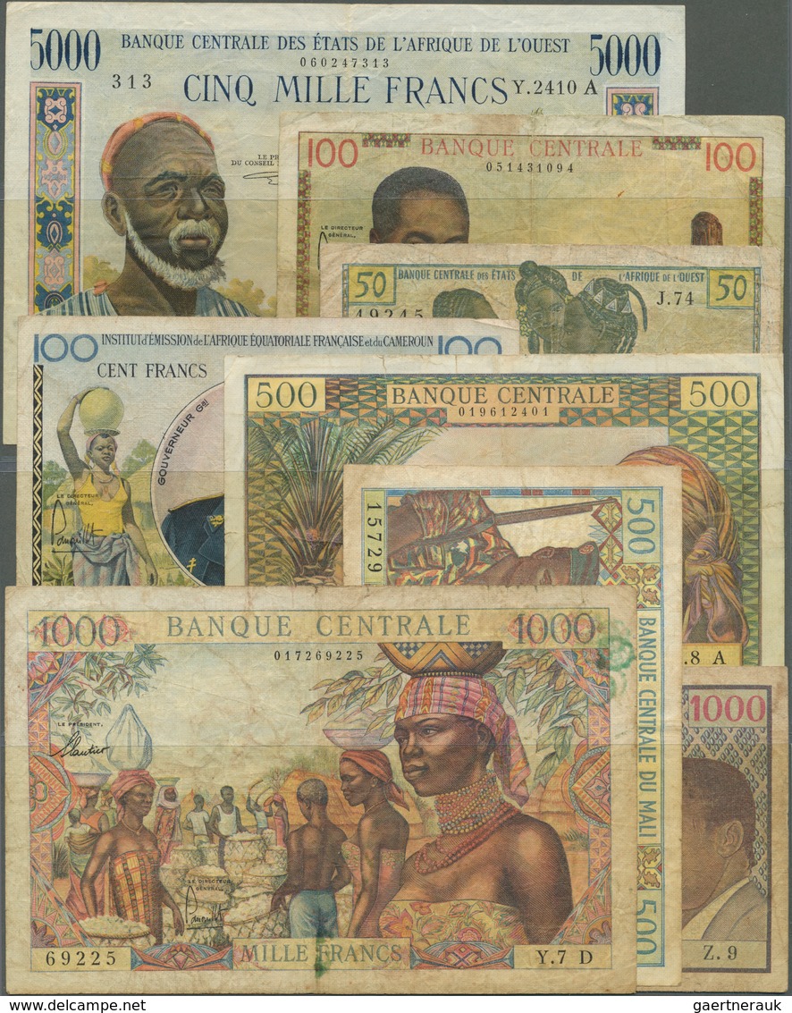 Africa / Afrika: Set Of 8 Different Banknotes French African Colony Banknotes Containin Mali 500 Fra - Otros – Africa