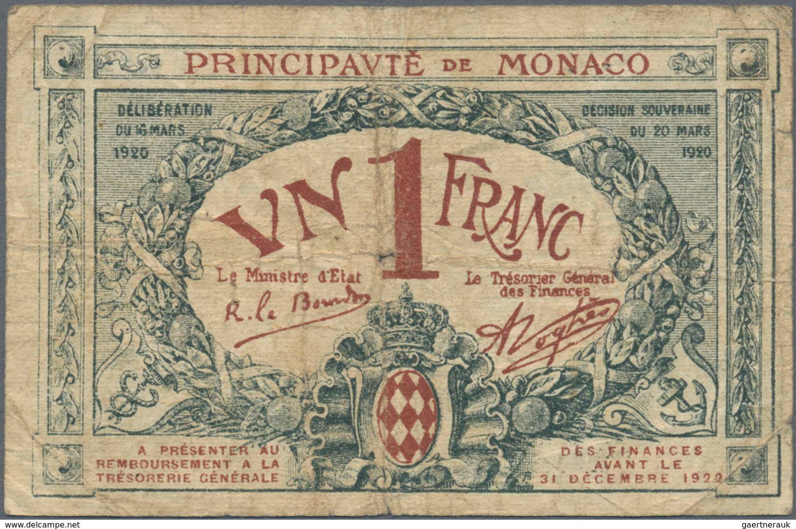 Europa: Very Interesting Lot With 39 Banknotes Europe, Comprising For Example Monaco 1 Franc 1922 (F - Sonstige – Europa