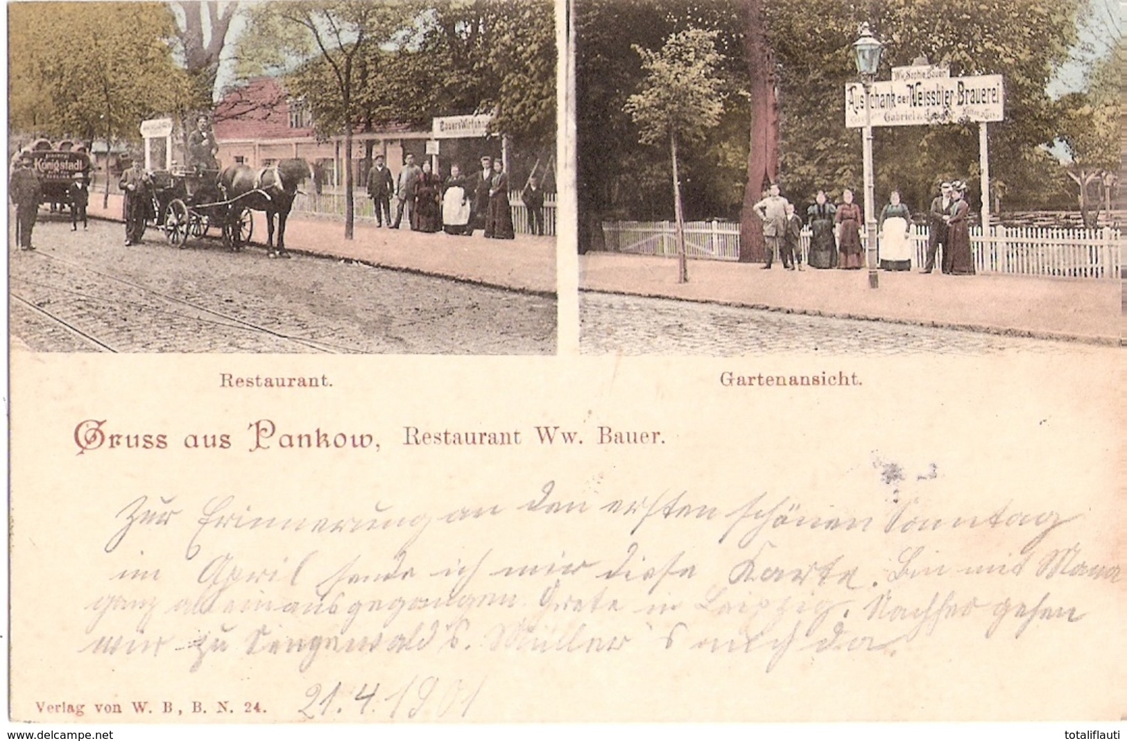 PANKOW Restaurant Witwe Bauer Color Ganz Links Lieferwagen Brauerei Königstadt Berlin 21.4.1901 Gelaufen - Pankow