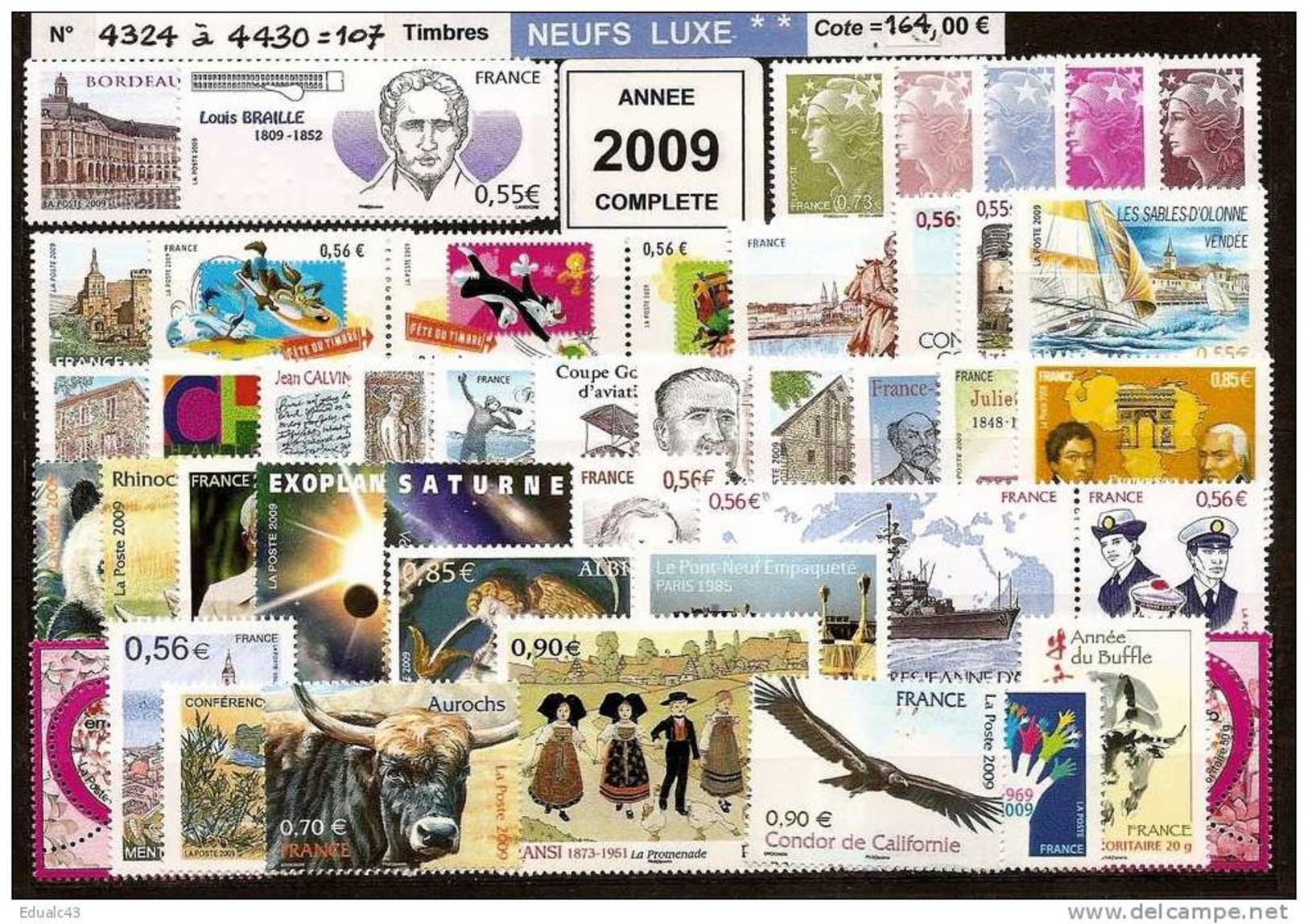 FRANCE - Année Complète 2009 - NEUF LUXE ** 107 Timbres - SUPERBE - 2000-2009