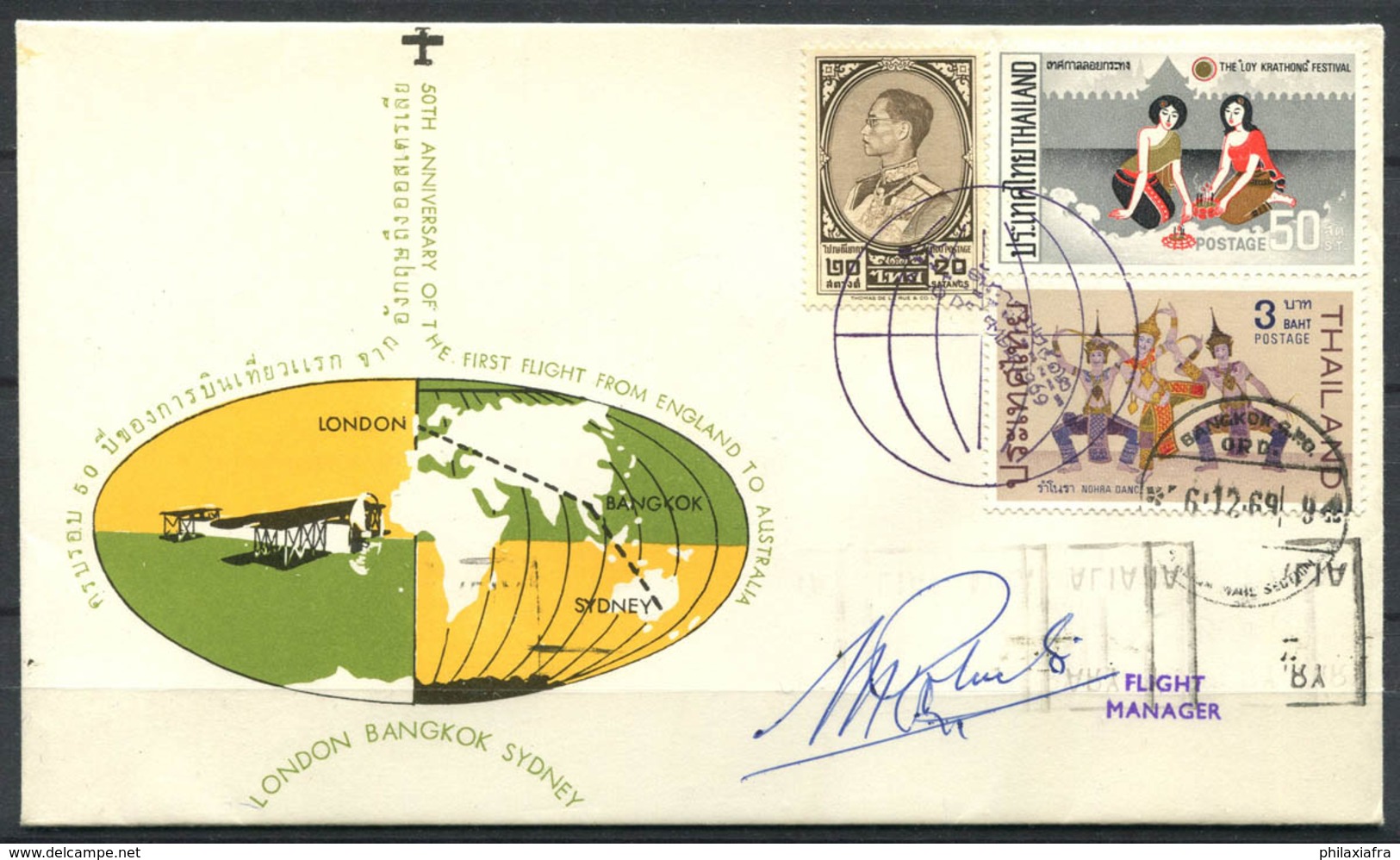 Thaïlande 1969 Enveloppe 100% Oblitéré Londres, Bangkok, Sydney - Thaïlande