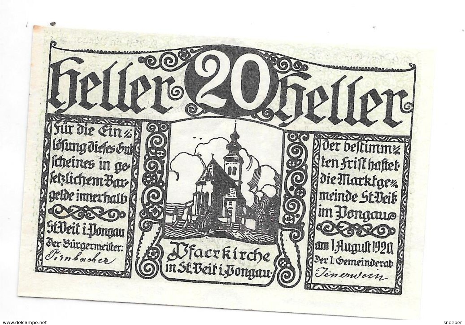 **notgeld St Veit I Pongau  20 Heller - Austria