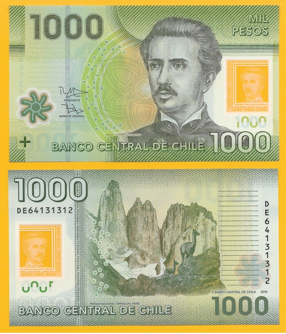 Chile 1000 Pesos P-161g 2016 UNC Polymer Banknote - Cile