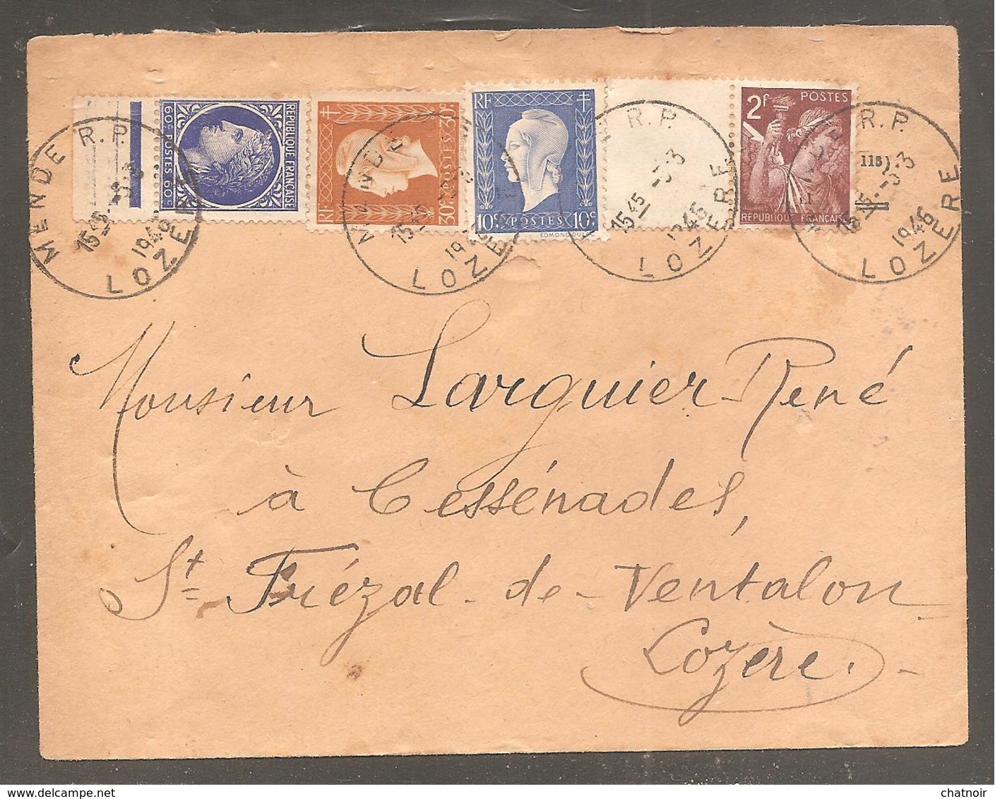 Enveloppe  Oblit MENDE    LOZERE   1946  DULAC/MAZELIN/IRIS - Cartas & Documentos