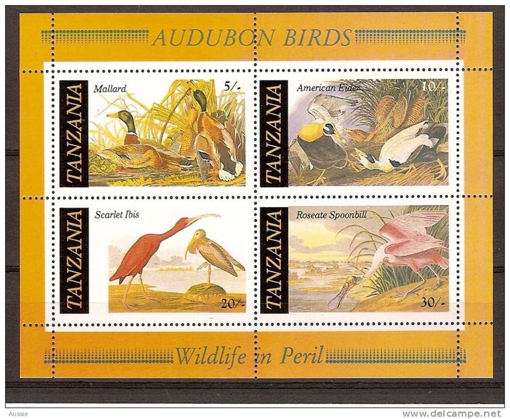 Tanzanie Tanzania 1986 Yvertn° Bloc 45 *** MNH  Cote 65 FF Faune Oiseaux Vogels Birds Audubon - Tanzanie (1964-...)