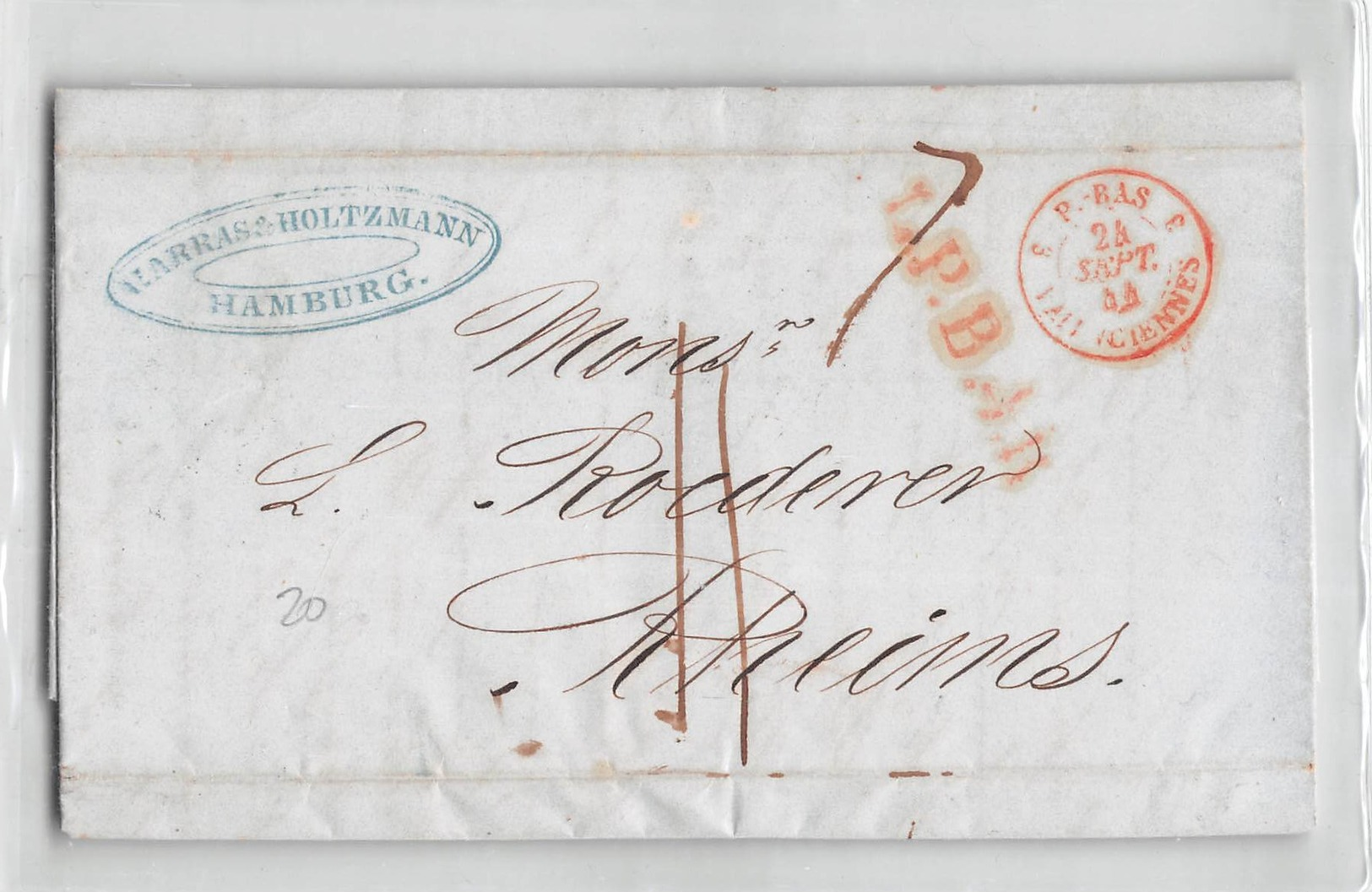 17459 HAMBURG TO RHEIMS - 1844 WITH TEXT - Prephilately