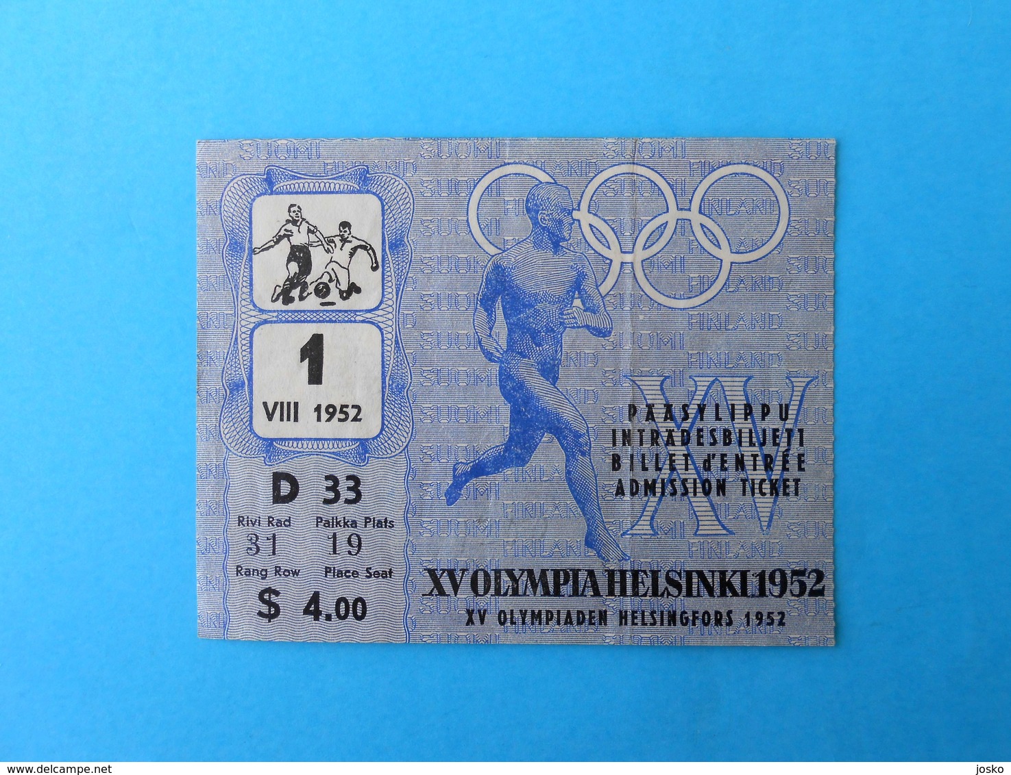 SUMMER OLYMPIC GAMES HELSINKI 1952. - Bronze Medal Match SWEDEN Vs GERMANY Football Ticket Soccer Fussball Deutschland - Match Tickets