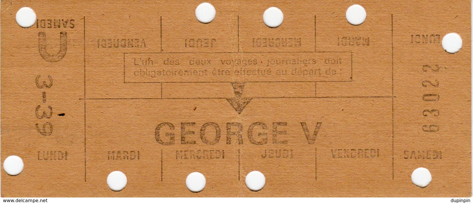 Carte De Métro - GEORGES V - Europe