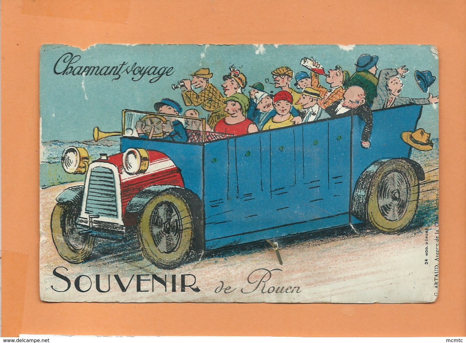 Carte à Système Très Abîmée - Souvenir De Rouen - Charmant Voyage -Dépliant 10 Vues (camion , Bus ) - Rouen