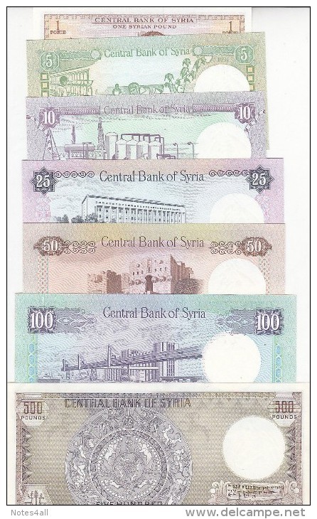 SYRIA 1 5 10 25 50 100 500 LIRA 1982 -1992 P-93 100 101 102 103 104 105 UNC SET - Syria