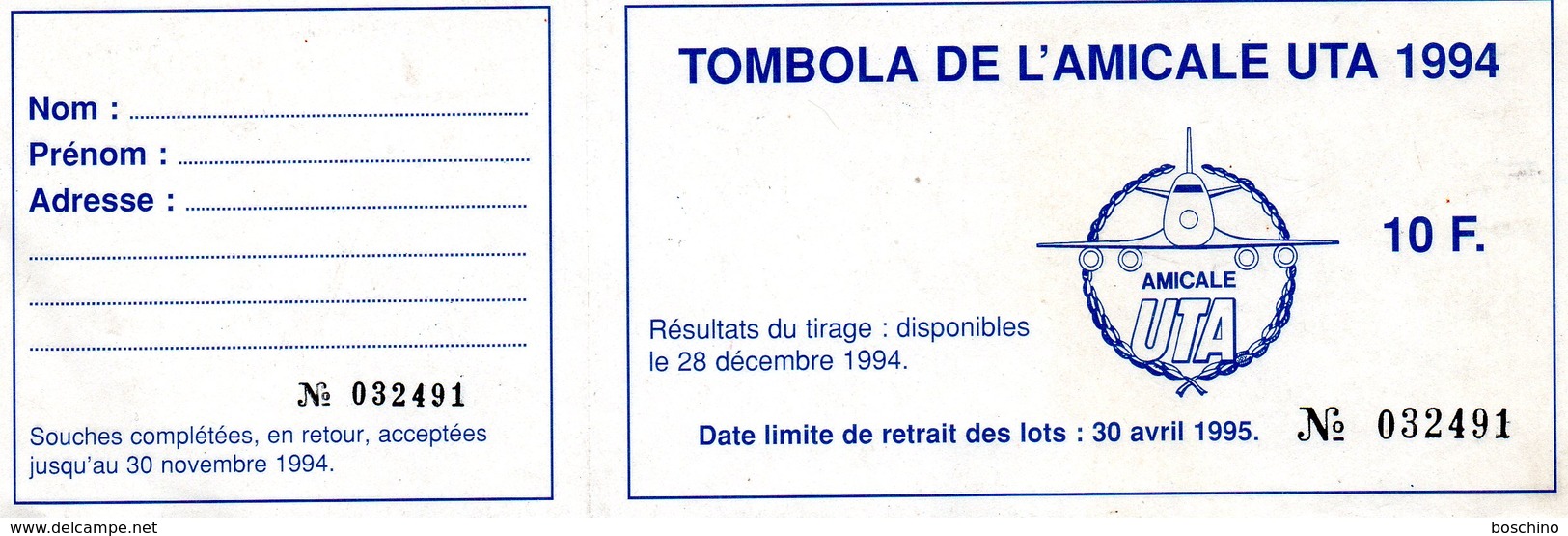 Carnet De 16 Billets De Tombola De L ' Amicale UTA - Lotterielose