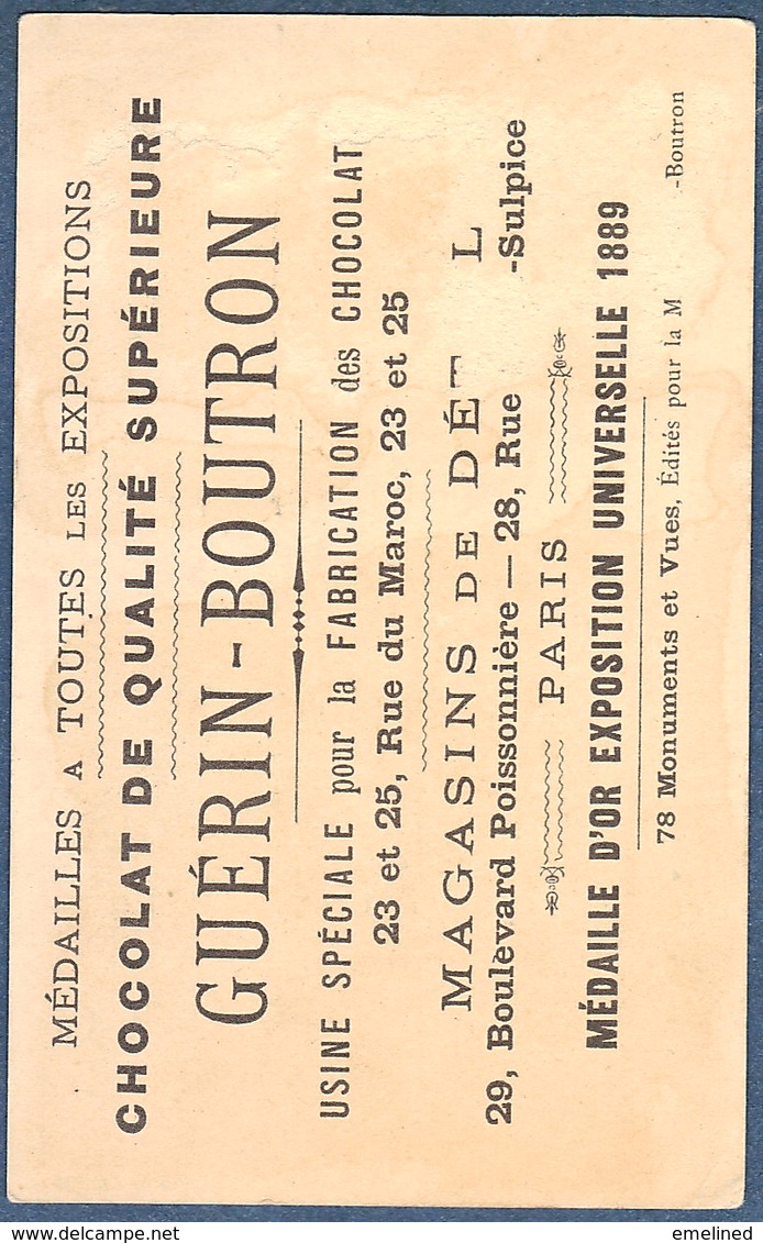 Chromo Chocolat Guerin-Boutron Exposition Universelle 1900 Projets Champ De Mars Tour Indoue Tour Du Monde éléphant - Guérin-Boutron