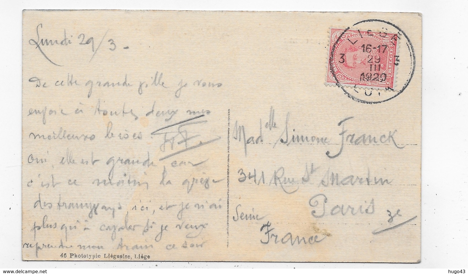 (RECTO / VERSO) LIEGE EN 1920 - PANORAMA - BEAU TIMBRE ET CACHET DE BELGIQUE - CPA VOYAGEE - Liege