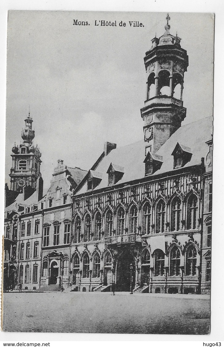 (RECTO / VERSO) MONS EN 1913 - L' HOTEL DE VILLE - BEAUX CACHETS ET TIMBRES DE BELGIQUE -  CPA VOYAGEE - Mons