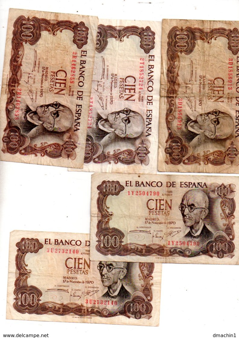 Espagne - 5 Billets De 100 Pesetas De 1970-voir état - 100 Pesetas