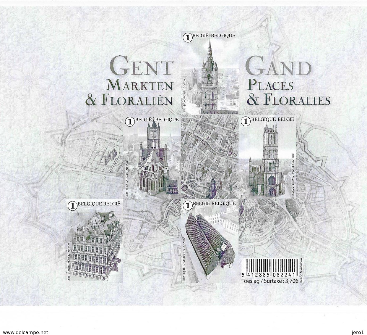België 2016  Zwart Wit Velletje GENT Markten &Floraliën - Feuillets N&B Offerts Par La Poste [ZN & GC]