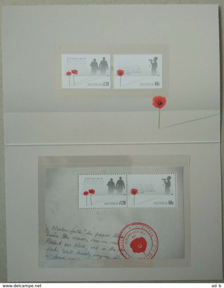 Australia 2011. Remembrance Day. Souvenir Folder With Stamp Set And Miniature Sheet. MNH - Militaria