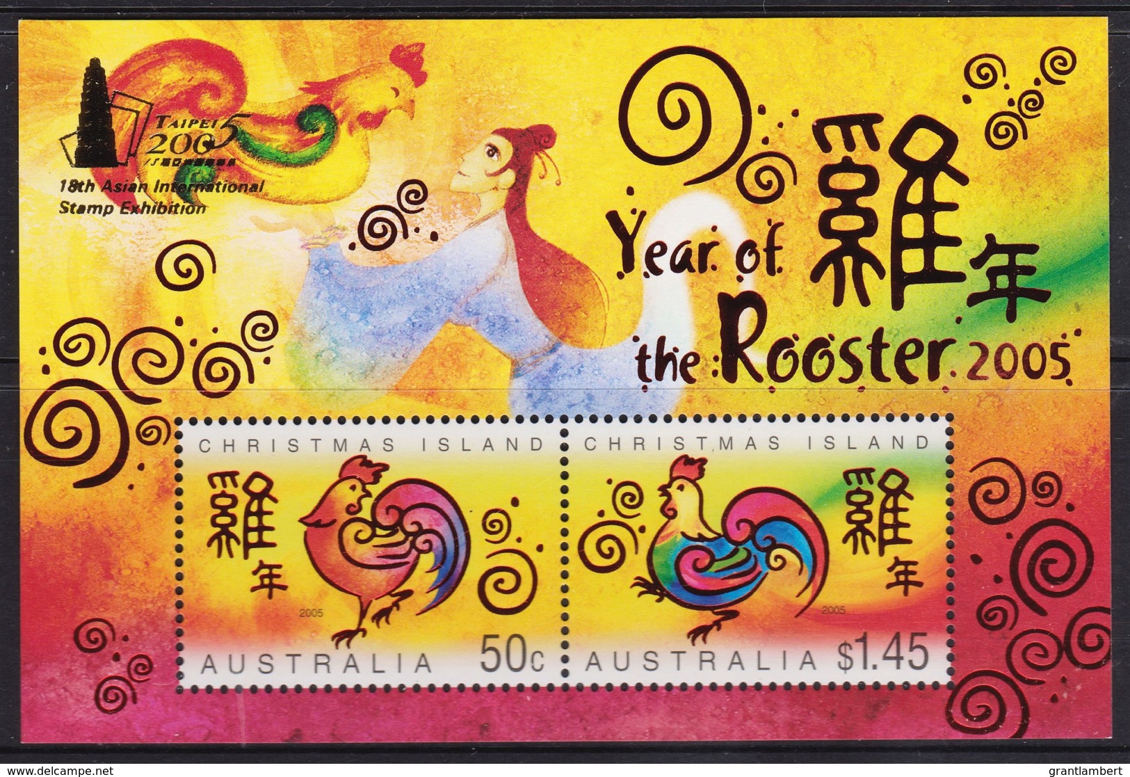 Christmas Island 2005 Year Of The Rooster Minisheet OP TAIPEI 2005 18th Asian MNH - Christmas Island