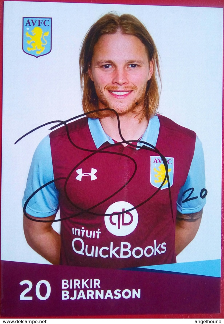 Aston Villa FC   Birkir Bjarnason  Signed Card - Autógrafos