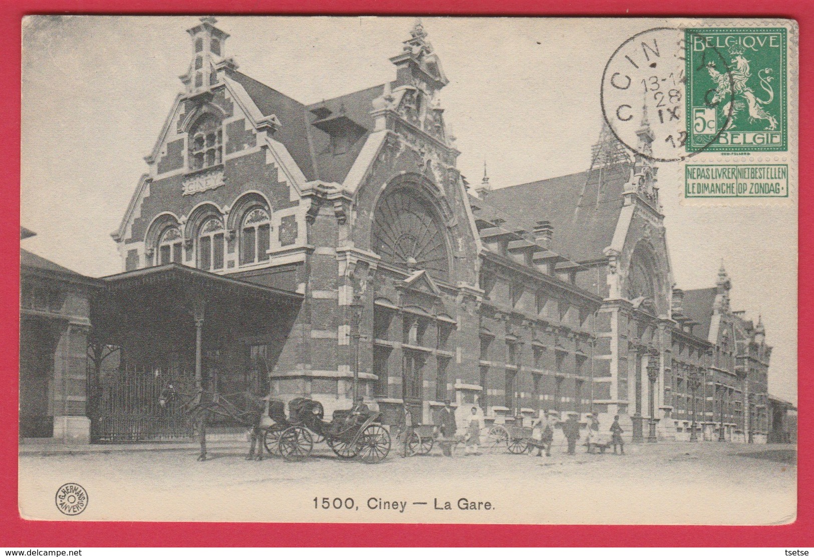 Ciney - La Gare ( Belle Animation , Attelage ) -1912 ( Voir Verso ) - Ciney