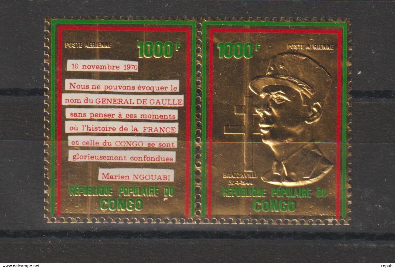 Congo 1971 Timbre Or PA 135-136 G De Gaulle ** MNH - Ungebraucht