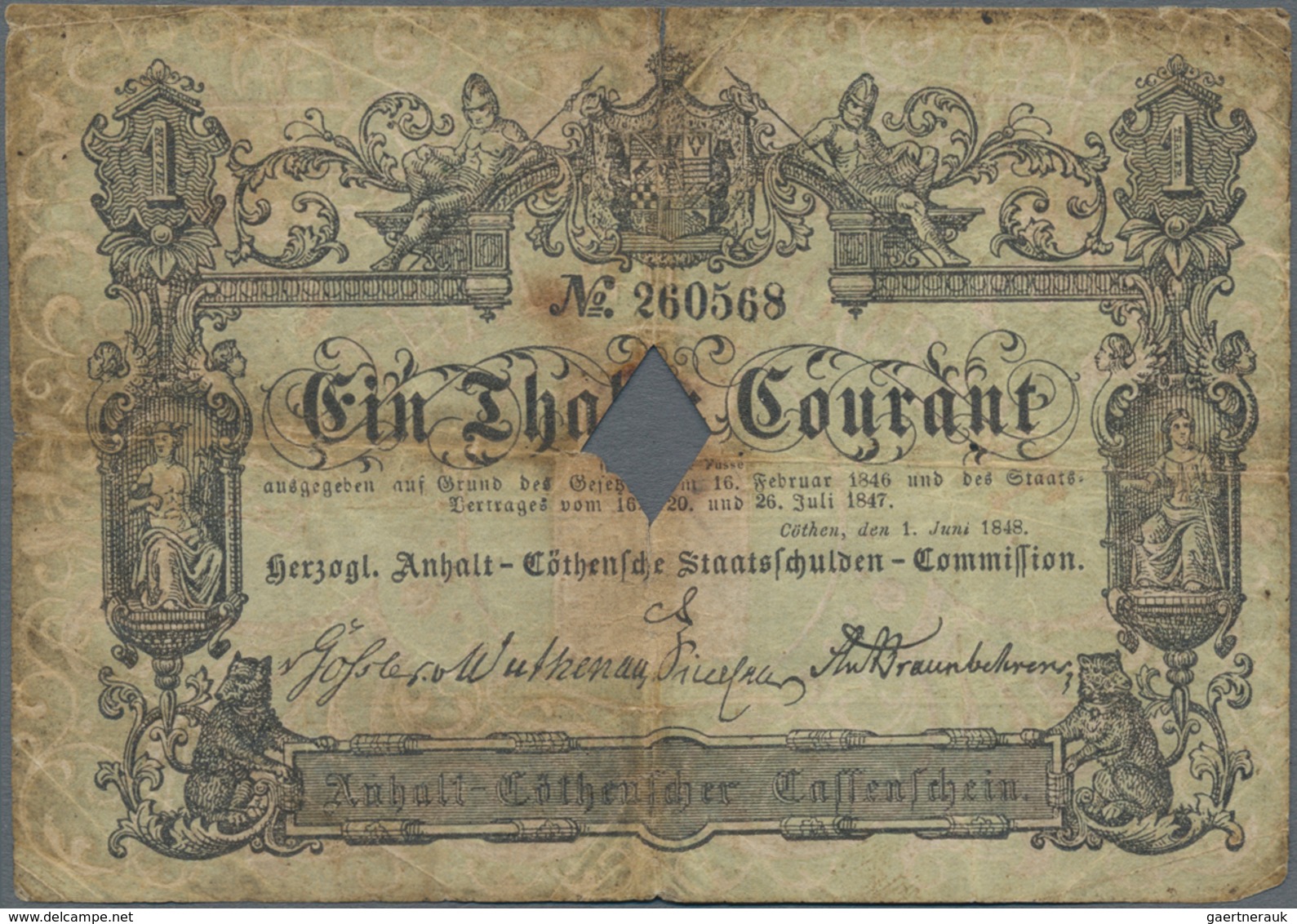 Deutschland - Altdeutsche Staaten: Herzogl. Anhalt-Cöthensche Staatsschulden-Commission 1 Thaler 184 - [ 1] …-1871 : German States