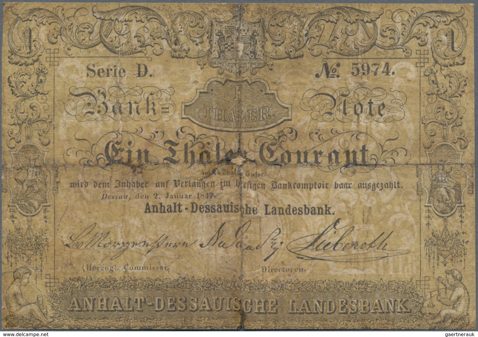 Deutschland - Altdeutsche Staaten: Anhalt-Dessauische Landesbank 1 Thaler Courant 1847, PiRi A22, St - [ 1] …-1871 : Etats Allemands