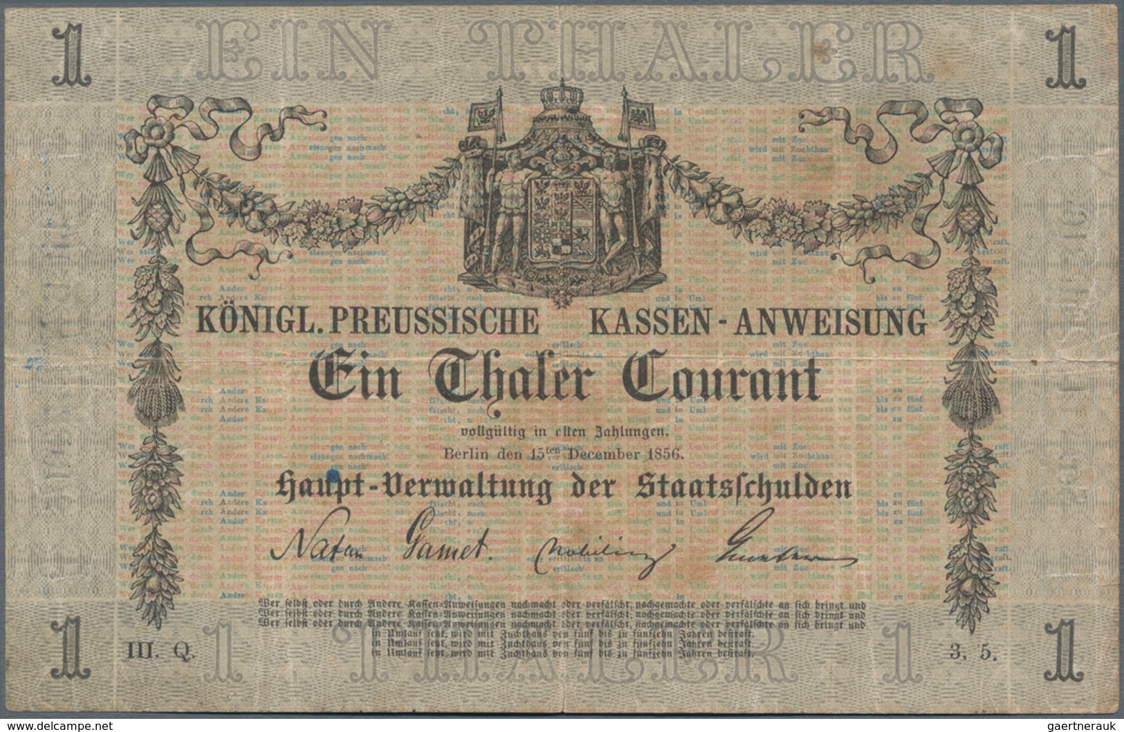 Deutschland - Altdeutsche Staaten: Preußen - Haupt-Verwaltung Der Staatsschulden, Berlin 1 Thaler Co - [ 1] …-1871 : German States