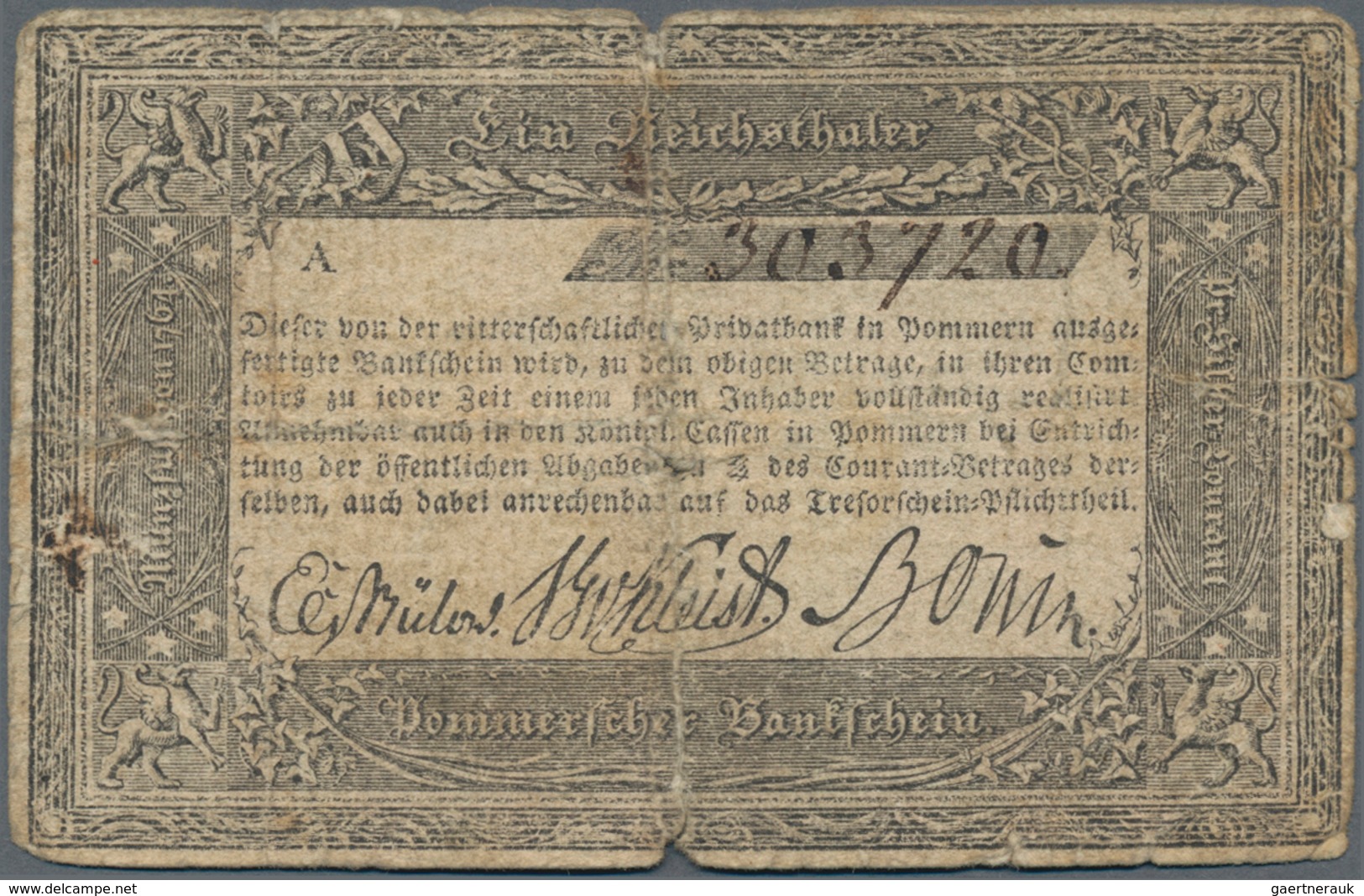 Deutschland - Altdeutsche Staaten: Ritterschaftliche Privatbank In Pommern, Stettin 1 Reichsthaler O - [ 1] …-1871 : German States