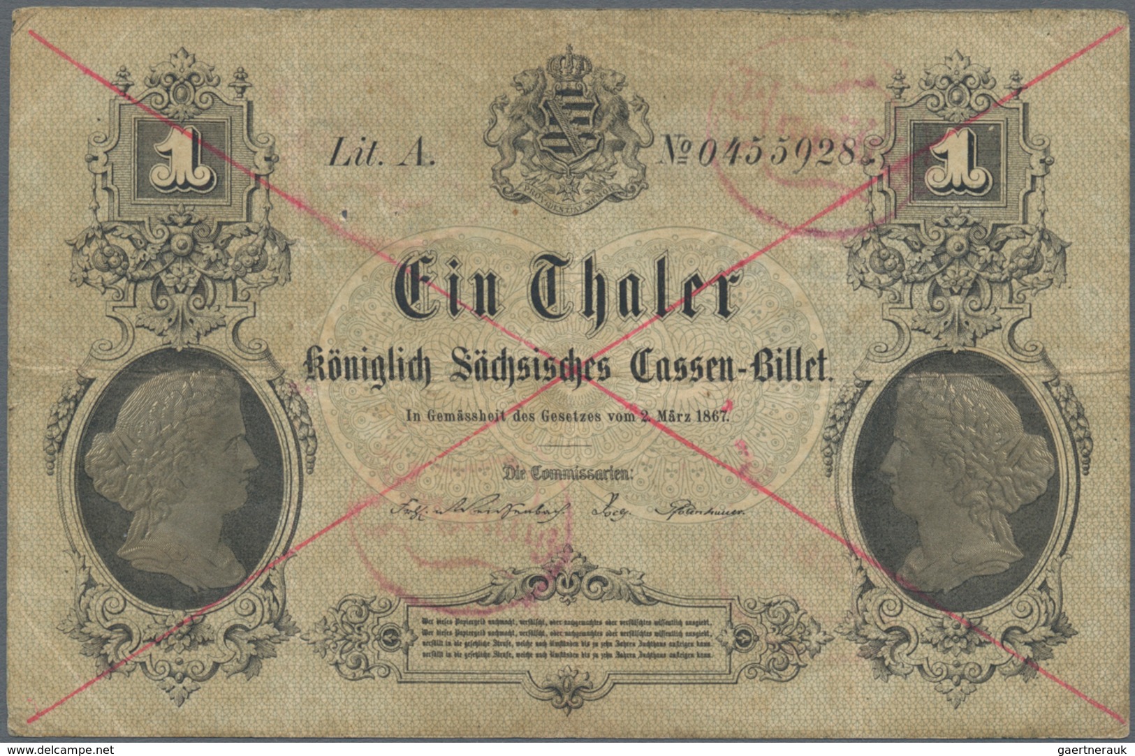 Deutschland - Altdeutsche Staaten: Königlich-Sächsisches Cassenbillett, 1 Taler, 2.3.1867, PiRi A396 - [ 1] …-1871 : Etats Allemands
