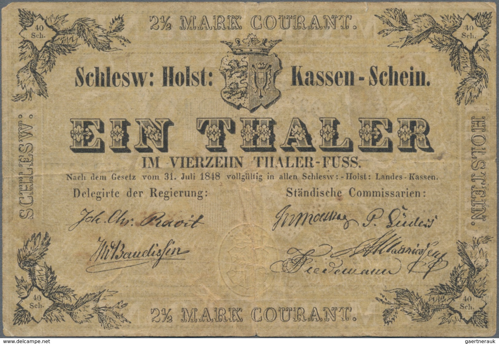 Deutschland - Altdeutsche Staaten: Schleswig-Holstein 1 Thaler = 2 1/2 Mark 1848, PiRi A488, Schöne, - [ 1] …-1871 : Duitse Staten