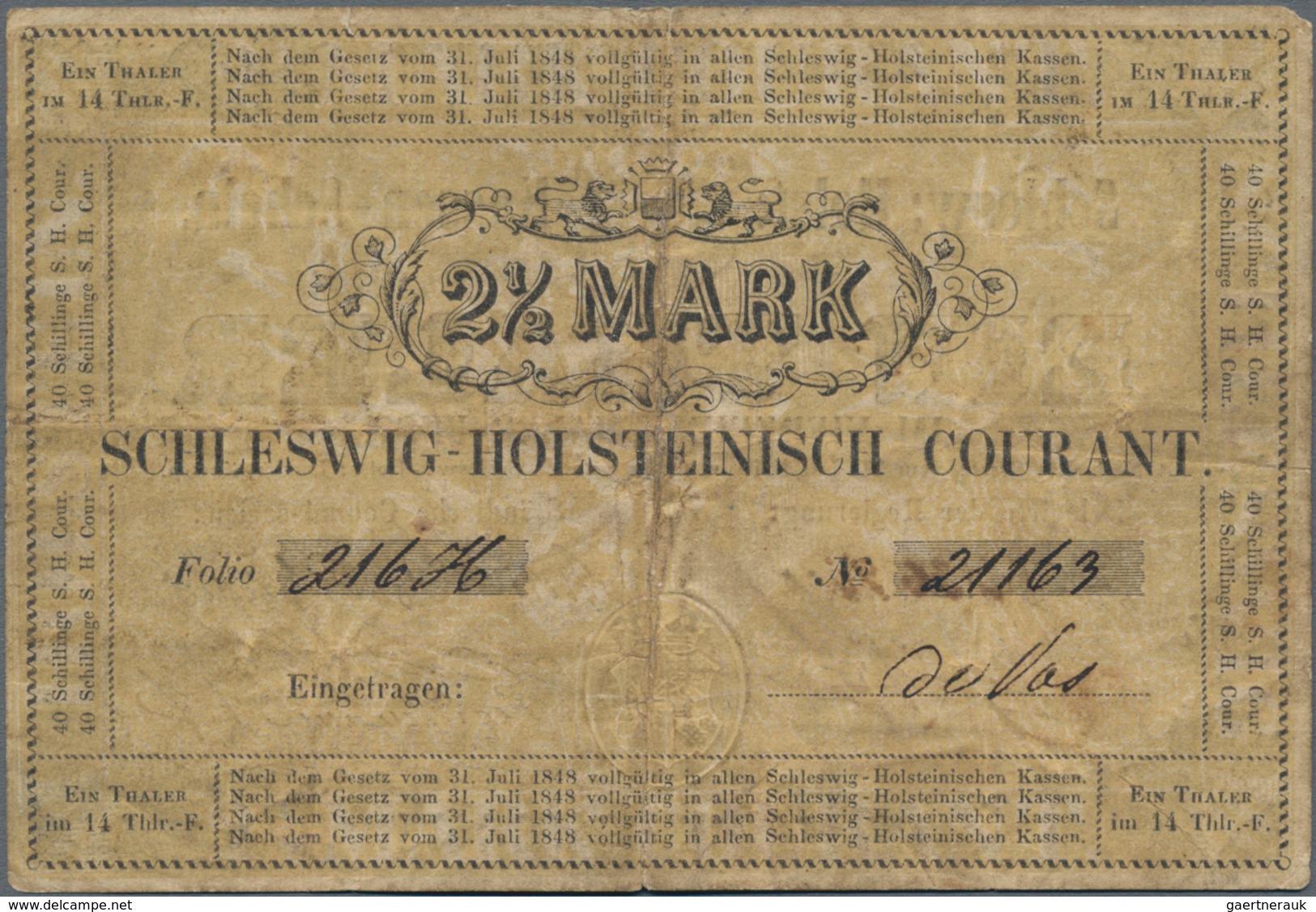 Deutschland - Altdeutsche Staaten: Schleswig-Holstein 1 Thaler = 2 1/2 Mark 1848, PiRi A488, Schöne, - [ 1] …-1871 : Estados Alemanes