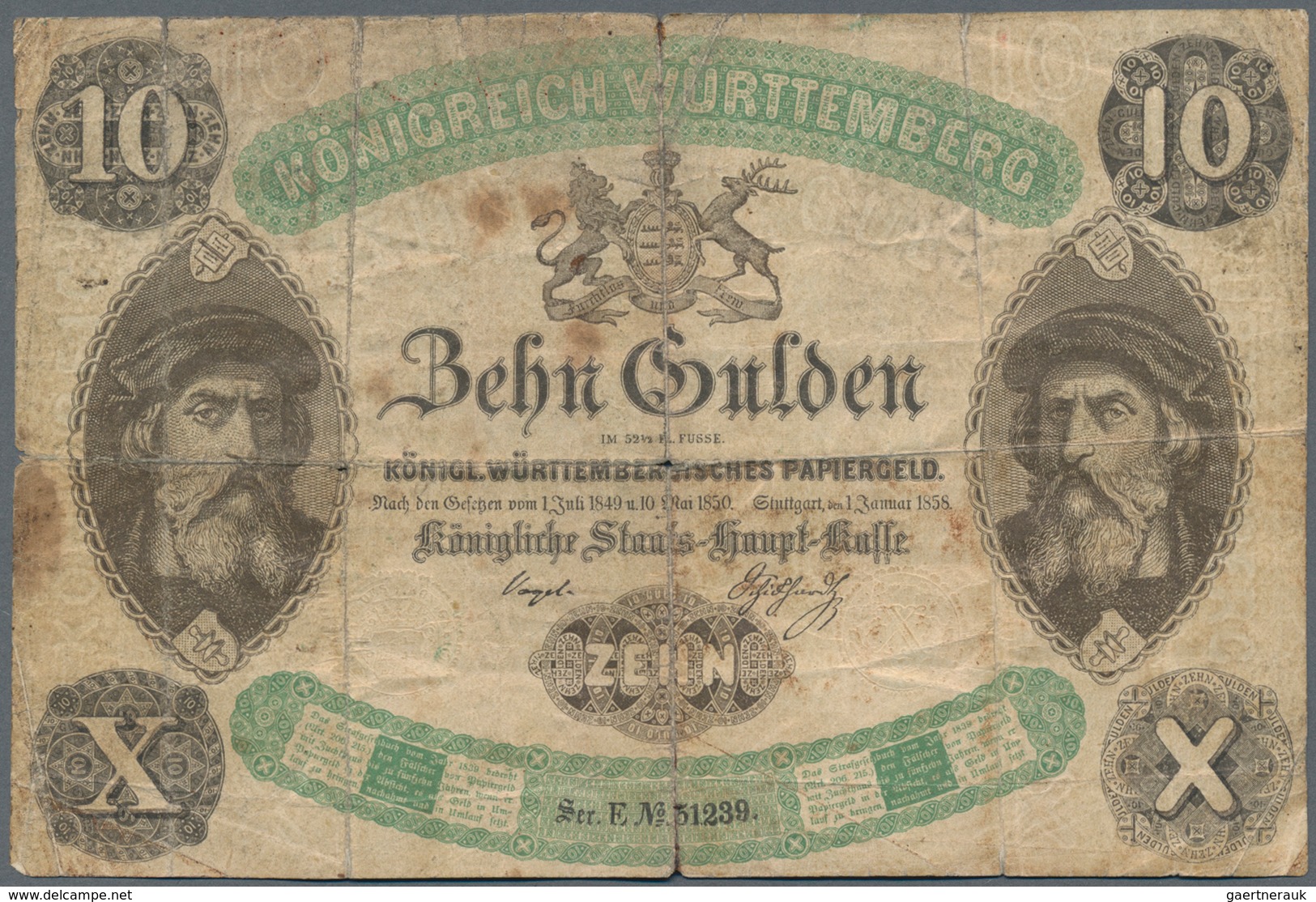 Deutschland - Altdeutsche Staaten: Königreich Württemberg, Königliche Staats-Haupt-Kasse 10 Gulden 1 - [ 1] …-1871 : German States