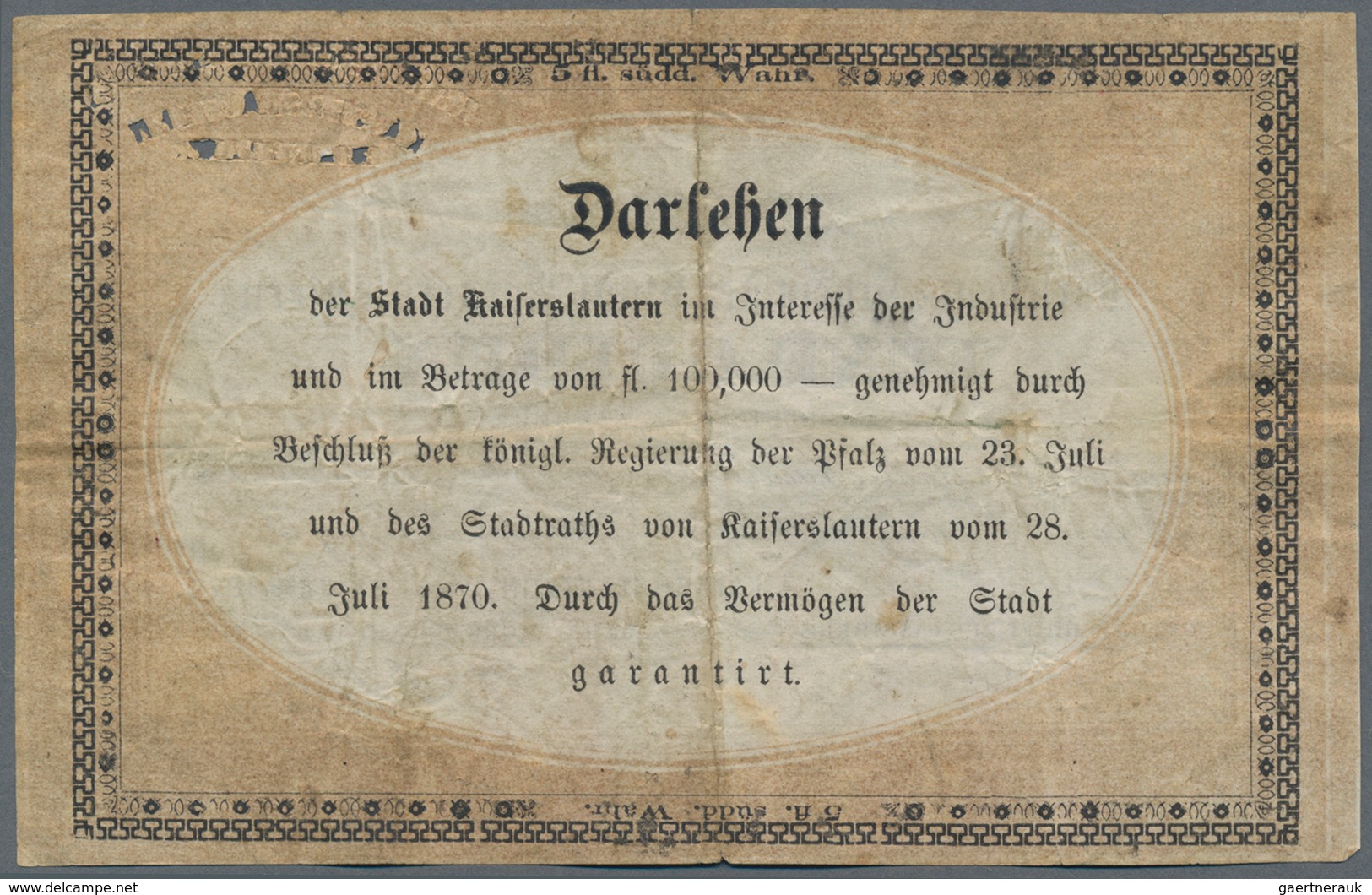 Deutschland - Altdeutsche Staaten: Stadt Kaiserslautern 1, 2 Und 5 Gulden 1870, PiRi A576-A578, Alle - [ 1] …-1871 : Stati Tedeschi