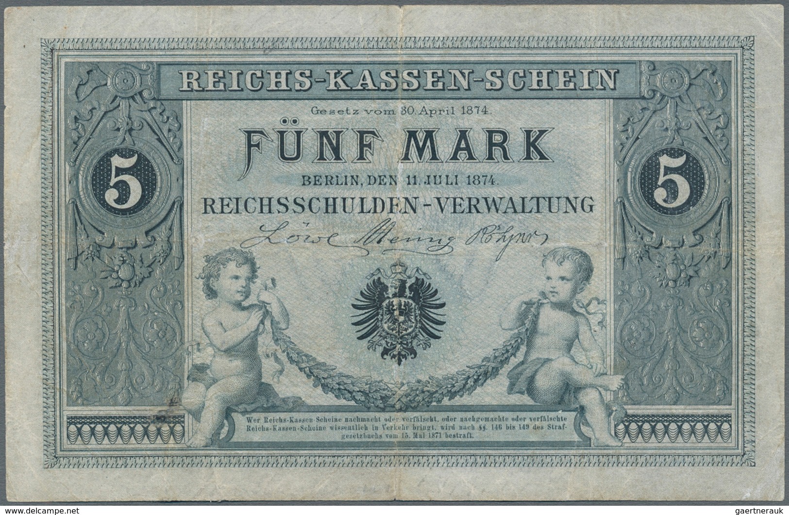 Deutschland - Deutsches Reich Bis 1945: Reichskassenschein Zu 5 Mark Vom 11. Juli 1874, Ro.1, Die Er - Other & Unclassified