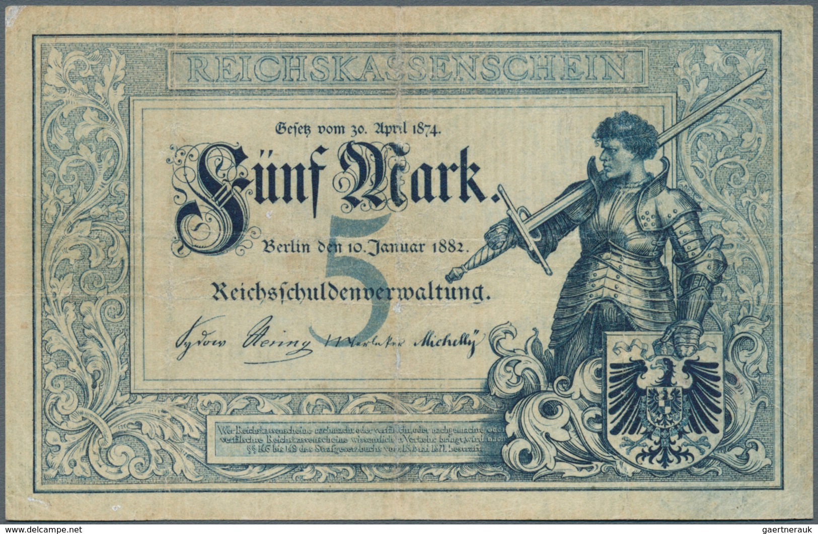 Deutschland - Deutsches Reich Bis 1945: 5 Mark 1882, Ro.6 In Hübscher Gebrauchter Erhaltung Mit Klei - Otros & Sin Clasificación