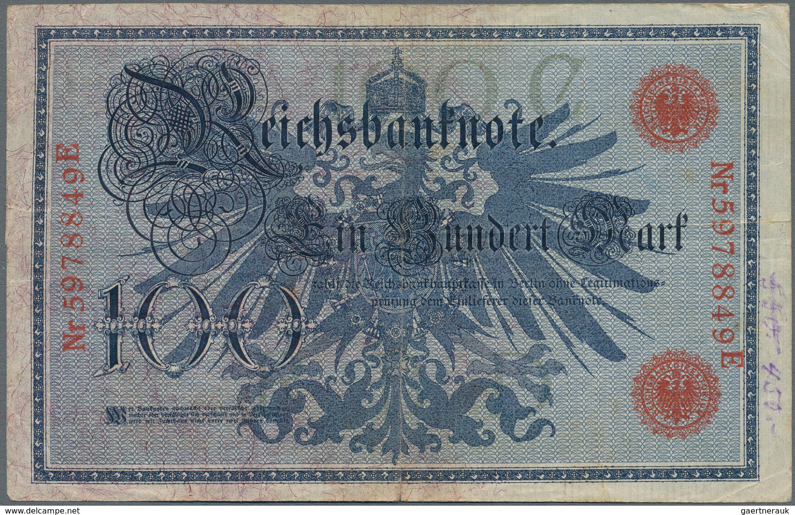 Deutschland - Deutsches Reich Bis 1945: 100 Mark (1908), Einmal Mit Rotem Und Einmal Mit Grünem Sieg - Autres & Non Classés