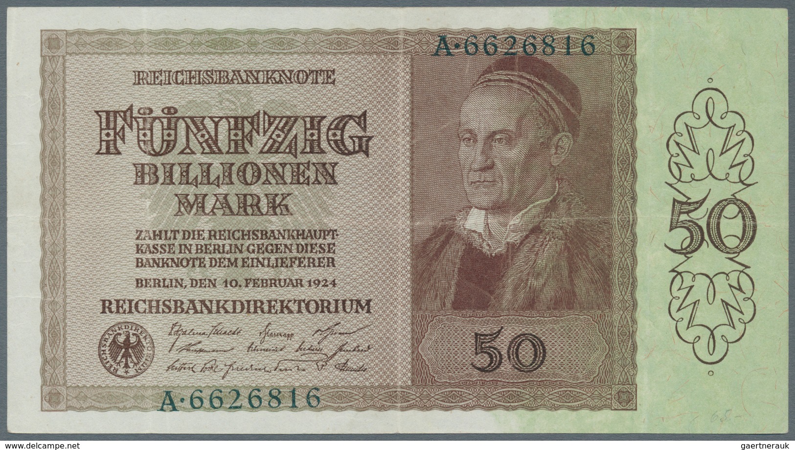 Deutschland - Deutsches Reich Bis 1945: 50 Billionen Mark Reichsbanknote 1924, Reichsdruck, Serie A, - Other & Unclassified