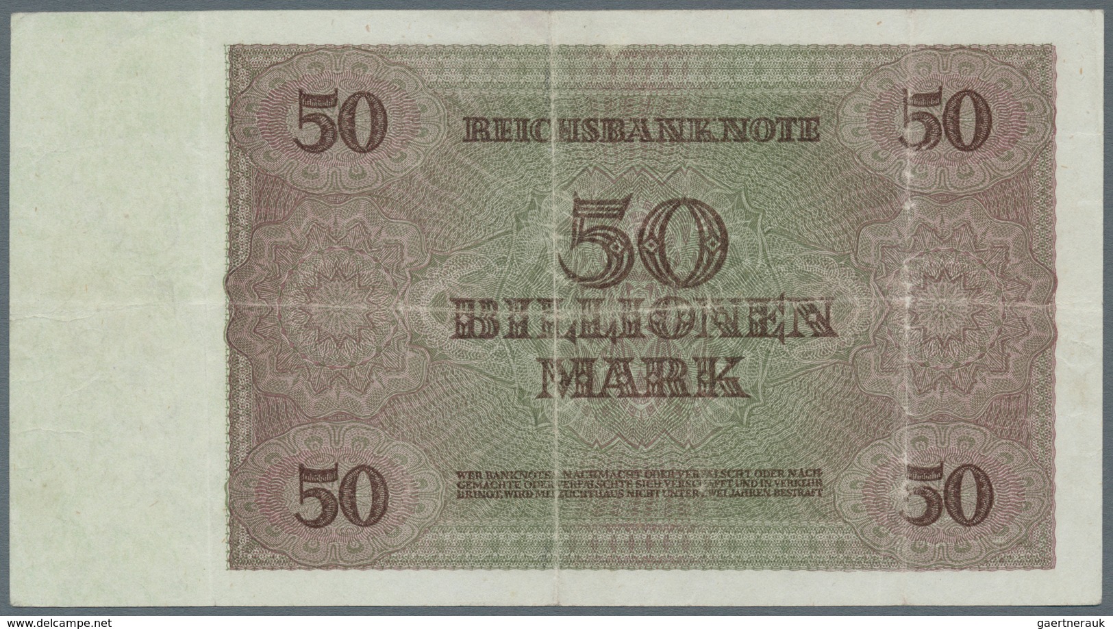 Deutschland - Deutsches Reich Bis 1945: 50 Billionen Mark Reichsbanknote 1924, Reichsdruck, Serie A, - Autres & Non Classés