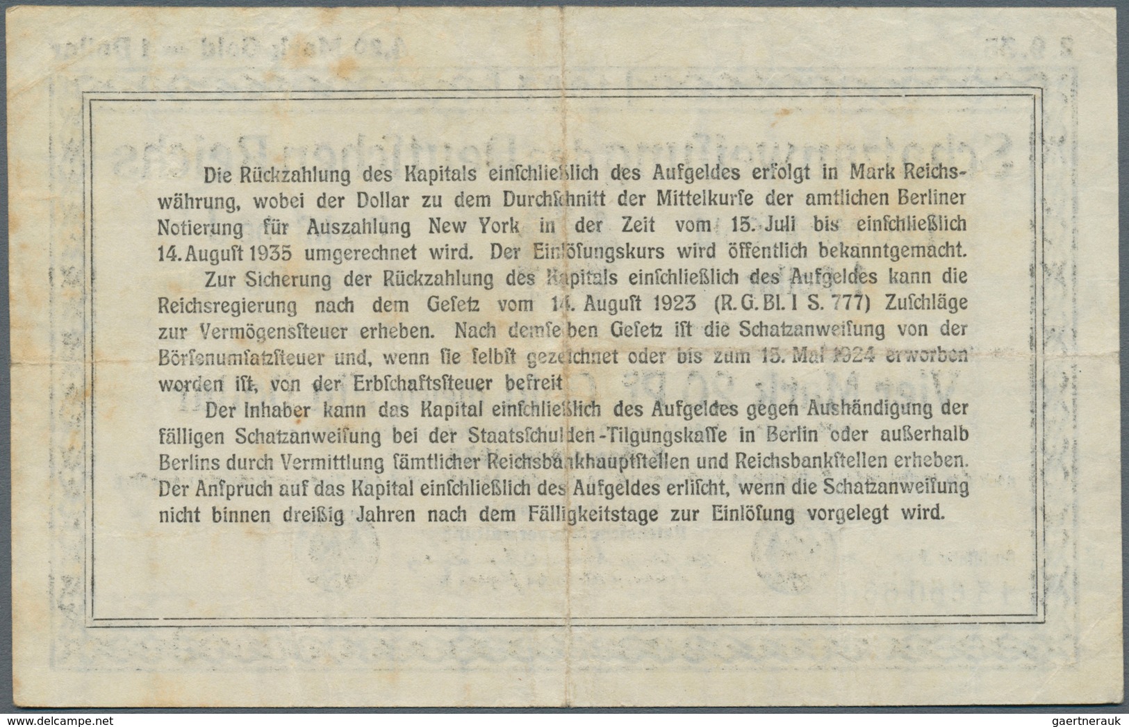 Deutschland - Deutsches Reich Bis 1945: Schatzanweisung Der Reichsschuldenverwaltung über 4,20 Mark - Otros & Sin Clasificación