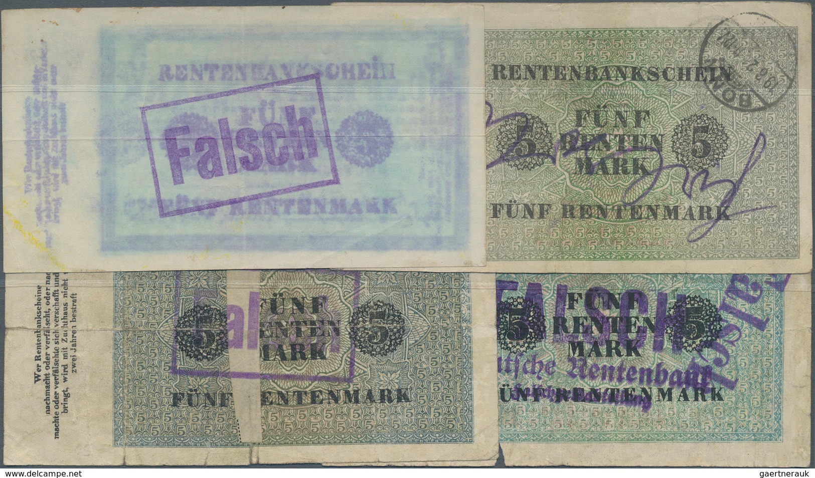 Deutschland - Deutsches Reich Bis 1945: 8 Zeitgenössische Fälschungen Der 5-Rentenmark-Note 1923, Si - Otros & Sin Clasificación