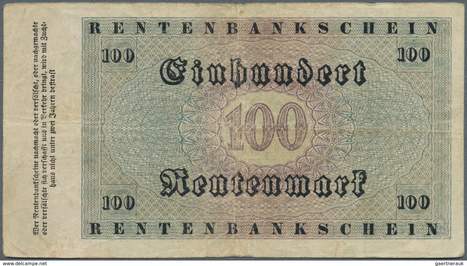 Deutschland - Deutsches Reich Bis 1945: 100 Rentenmark 1923, Ro.159 In Stärker Gebrauchter Erhaltung - Autres & Non Classés