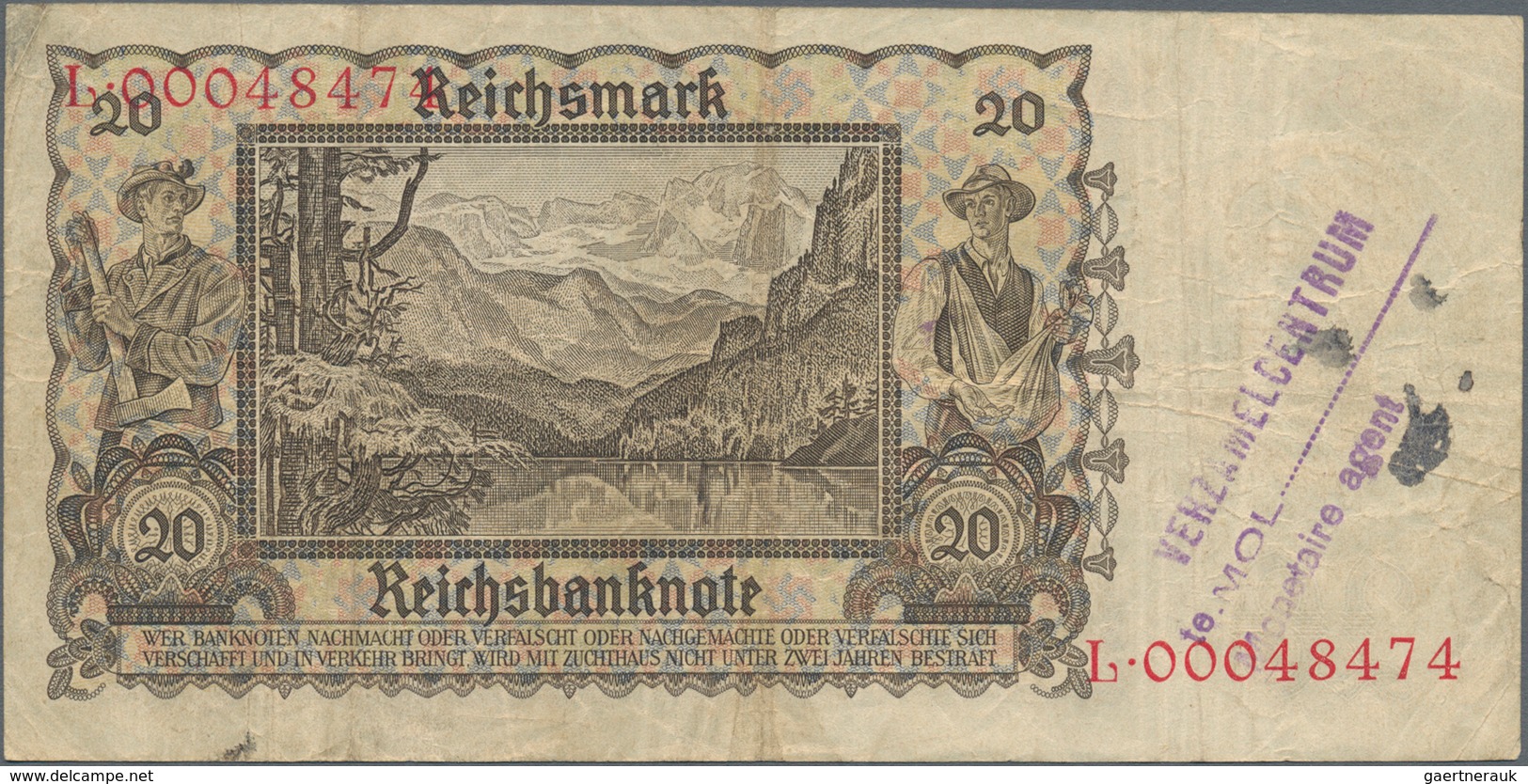 Deutschland - Deutsches Reich Bis 1945: Kleines Lot Mit 3 Belgischen Abstempelungen Auf 5 Rentenmark - Sonstige & Ohne Zuordnung