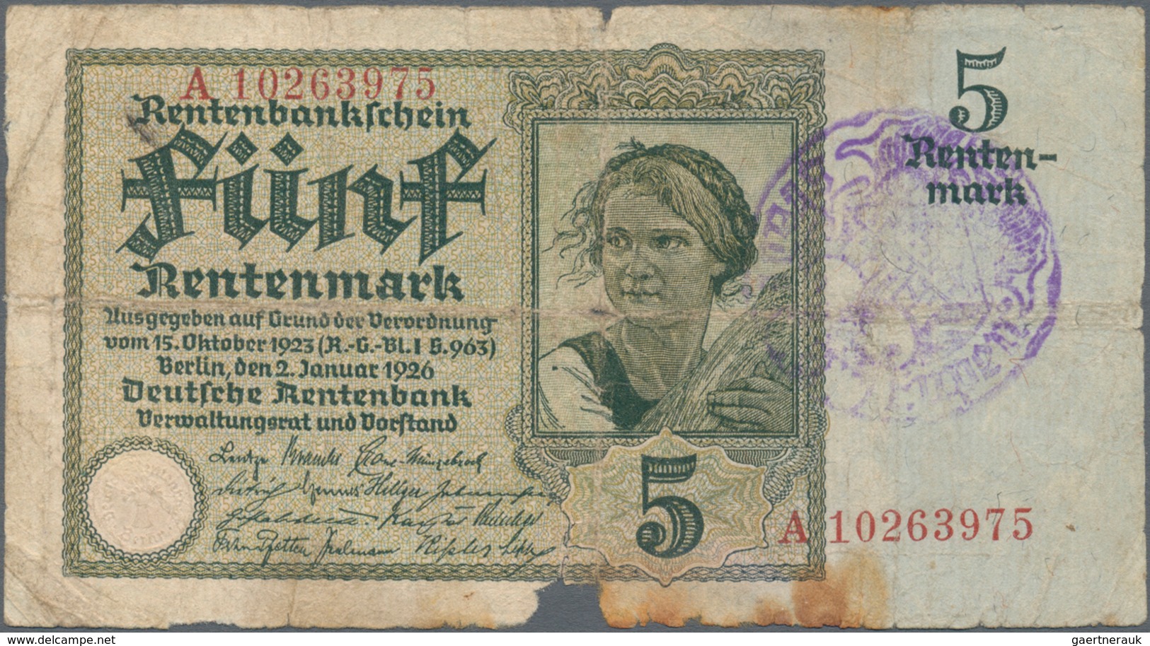 Deutschland - Deutsches Reich Bis 1945: Kleines Lot Mit 3 Belgischen Abstempelungen Auf 5 Rentenmark - Sonstige & Ohne Zuordnung