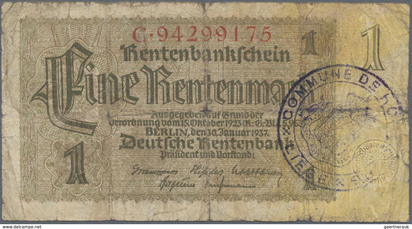 Deutschland - Deutsches Reich Bis 1945: Kleines Lot Mit 12 Belgischen Abstempelungen Auf 1 Rentenmar - Other & Unclassified