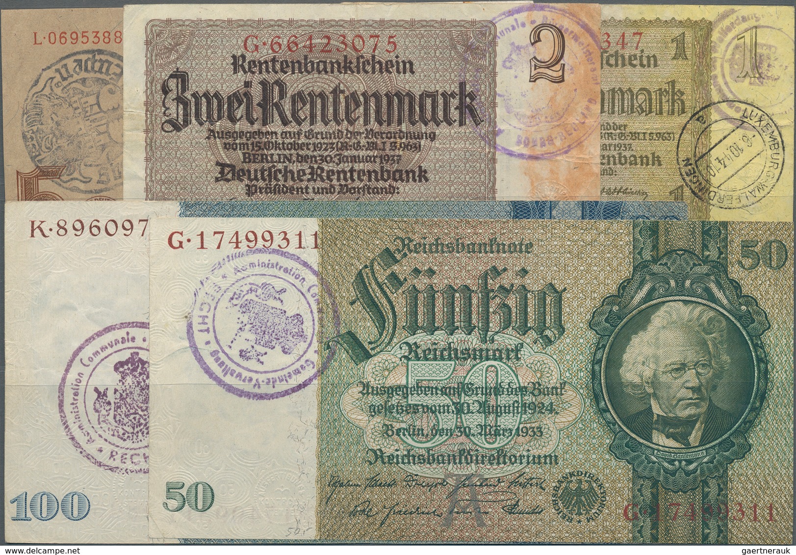 Deutschland - Deutsches Reich Bis 1945: Sehr Interessantes Lot Mit 17 Banknoten 1 Rentenmark Bis 100 - Andere & Zonder Classificatie