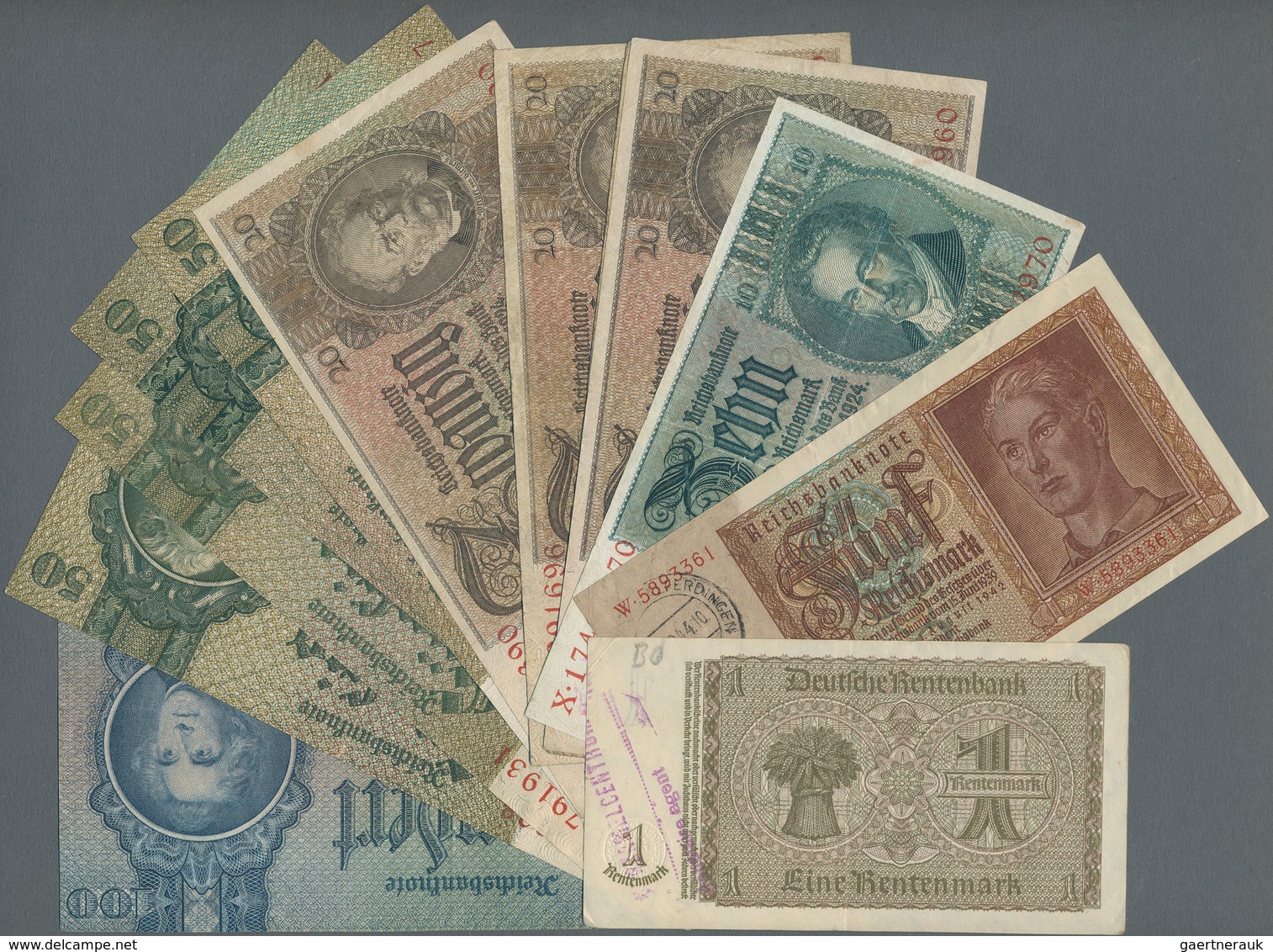 Deutschland - Deutsches Reich Bis 1945: Sehr Interessantes Lot Mit 17 Banknoten 1 Rentenmark Bis 100 - Sonstige & Ohne Zuordnung