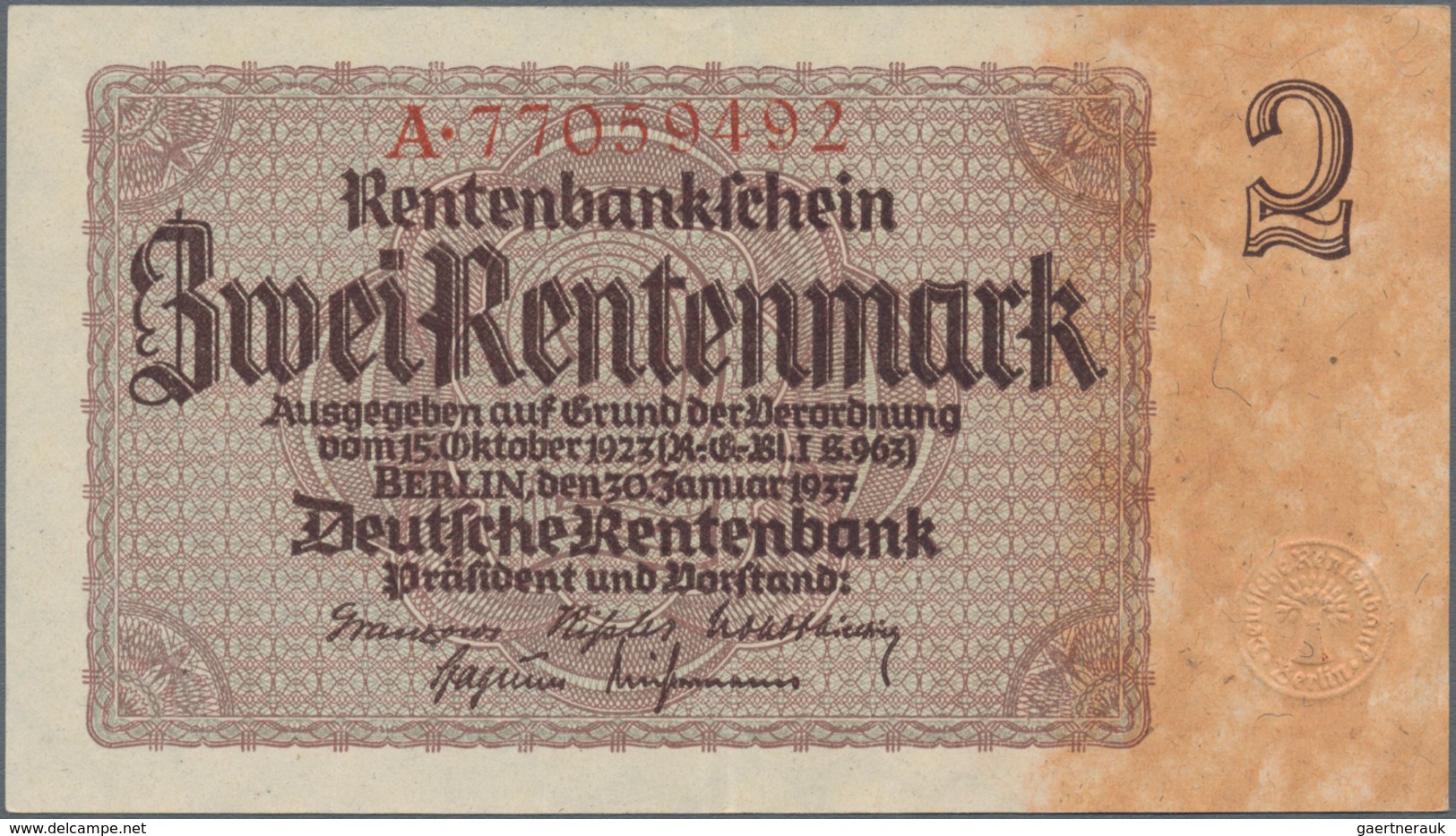 Deutschland - Deutsches Reich Bis 1945: Kleines Lot Mit 6 Belgischen Abstempelungen Auf 2 Rentenmark - Autres & Non Classés