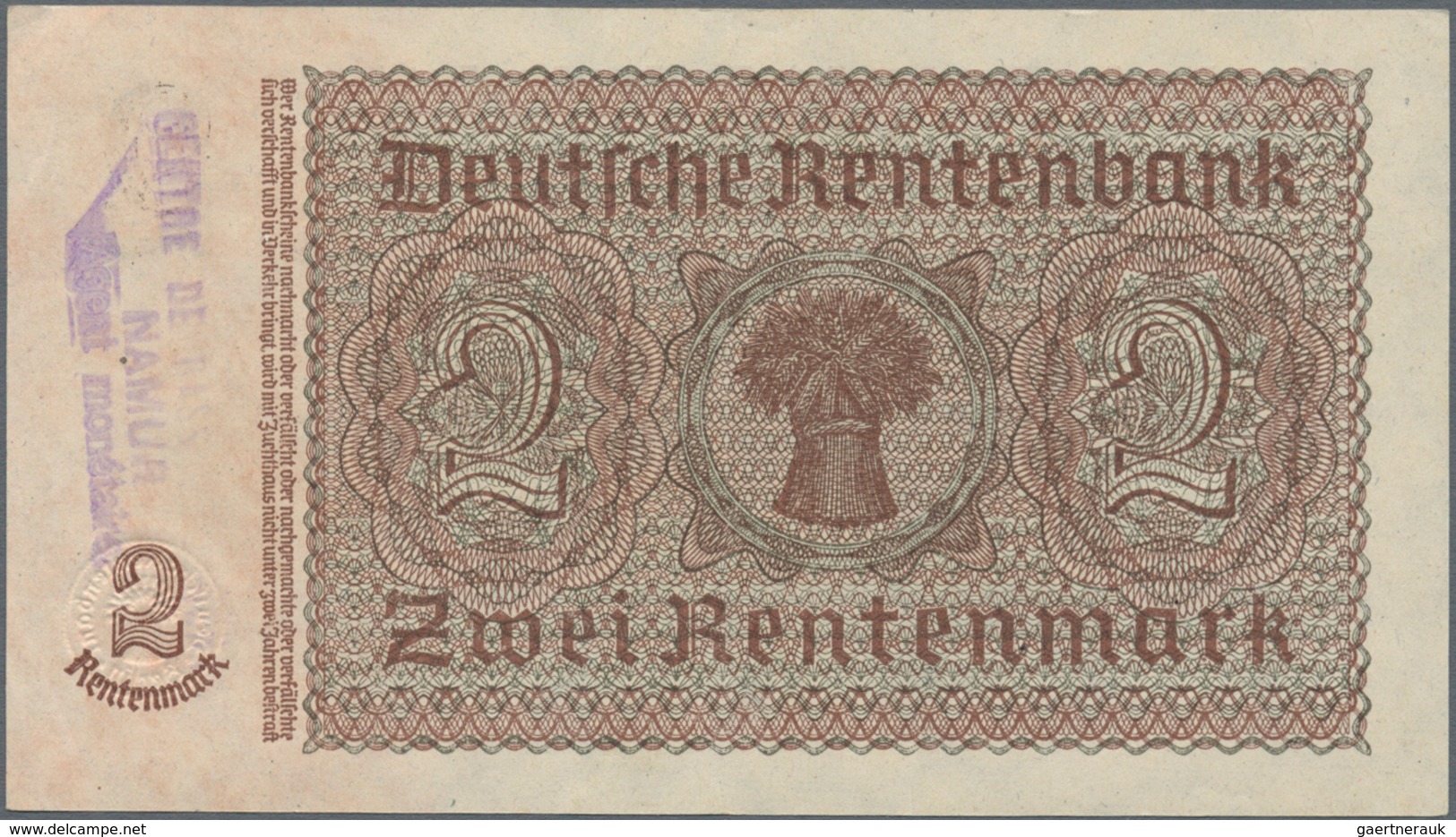 Deutschland - Deutsches Reich Bis 1945: Kleines Lot Mit 6 Belgischen Abstempelungen Auf 2 Rentenmark - Andere & Zonder Classificatie