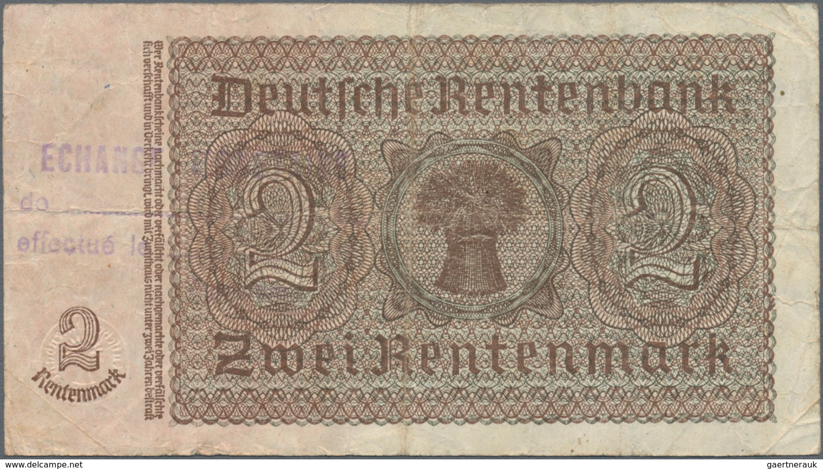 Deutschland - Deutsches Reich bis 1945: Kleines Lot mit 6 belgischen Abstempelungen auf 2 Rentenmark